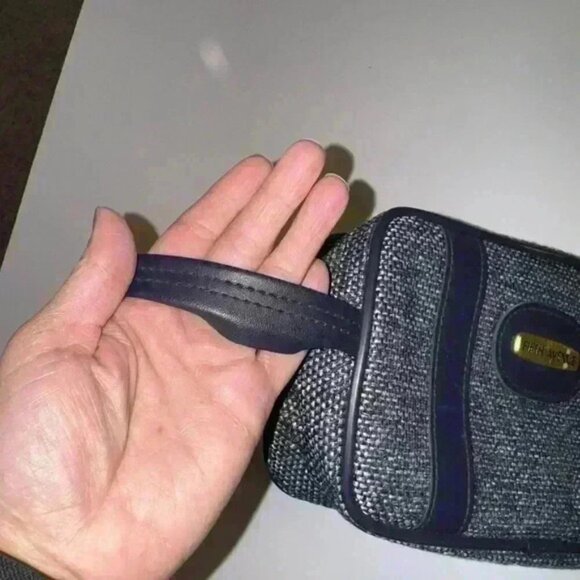 Vintage Fifth Avenue Blue Tweed Small Toiletry Makeup Cosmetic Bag Travel - Picture 5 of 8